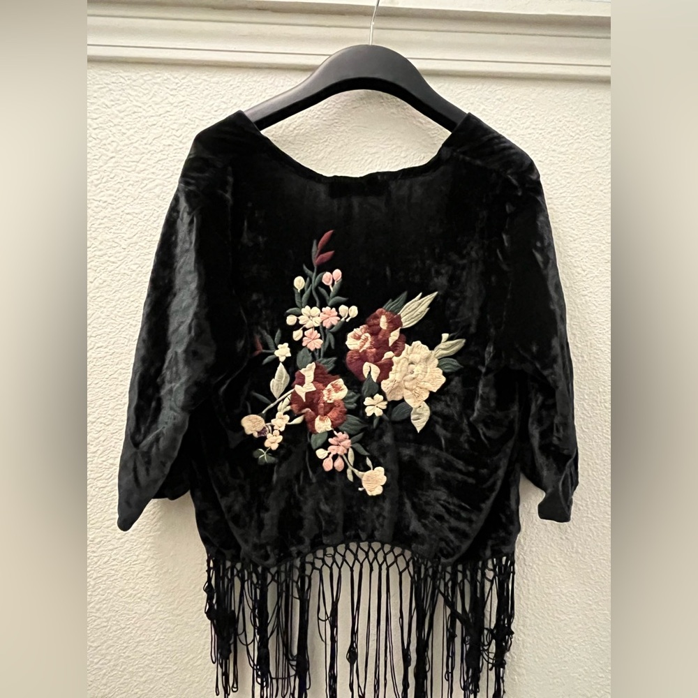 A&F velvet embroidered shawl